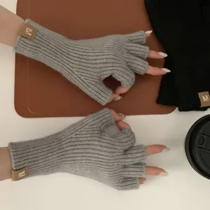 Guantes de punto sin dedos para mujer, cálidos guantes grises de invierno para escribir y teclear