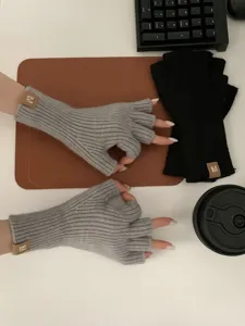 Guantes de punto sin dedos para mujer invierno cálidos medio dedo para escribir estilo diario