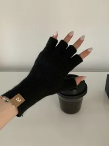 Guantes de punto sin dedos de color sólido detalle, cálidos de invierno para escribir.