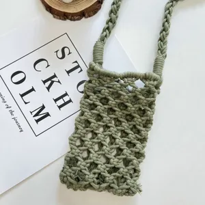 Handgemachte grüne Baumwollkordel gewebte Umhängetasche für Handys, lässiges Sommeraccessoire.