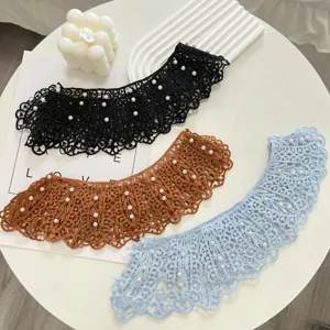 Women Sweet Elegant Lace False Collar Peter Pan Collar Shawl Artificial Pearl Bowknot Sun Protection Hollow Out Detachable Shawl