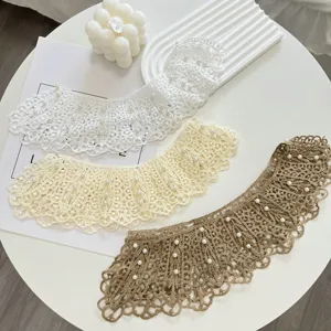 Elegant lace fake collar with delicate pearls, sweet detachable shawl for women summer outfits.