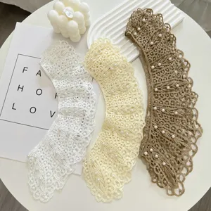 Elegant lace fake collar with pearl decoration, stylish detachable shawl for women summer outfit.