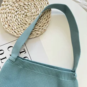 Sac à bandoulière en tricot vert sac cabas minimaliste décontracté sac gilet doux usage quotidien