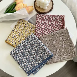 Vintage floral cotton linen small square scarf hair band neckerchief decorative 58x58cm