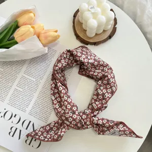 Retro floral hair band and cotton linen square scarf for women, elegant vintage hair accessories.