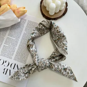 Vintage floral small square scarf cotton linen hair band cute neckerchief decoration 58cm