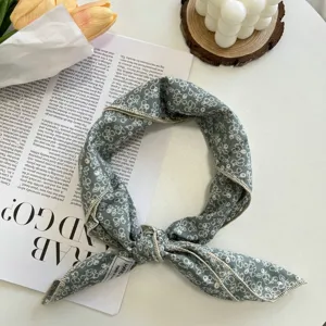 Floral print linen square scarf retro small neckerchief stylish hairband for women decoration