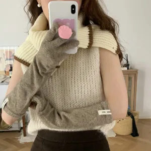 Gants en tricot longs pour femmes style coréen automne hiver gants en laine chauds détail.