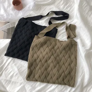 Retro Strick-Tragetasche lässige gewebte Achsel-Schultertasche für Damen im Alltag.