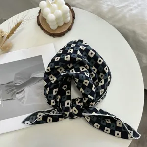 Foulard carré en coton à imprimé géométrique pour femmes, élégant tour de cou et bandeau.
