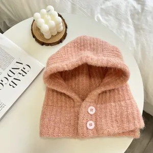 Rosa Strick Kapuzenschal Lätzchen gemütlicher Winter warmer Pullover Hut Detail Ansicht