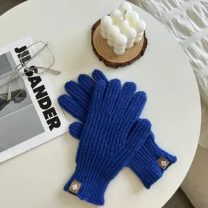 Klassieke blauwe gebreide handschoenen voor herfst en winter, warme touchscreen effen handschoenen.