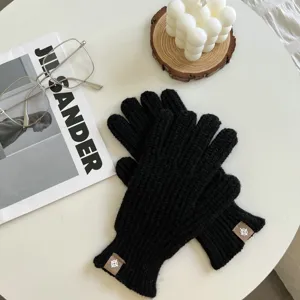 Zwarte warme gebreide handschoenen voor dames en heren effen gesplitste vinger winter handschoenen
