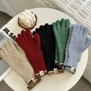 Guanti Largos de Punto de Acrílico para Mujer Invierno Pantalla Táctica Puños Acanalados Color Sólido Cálidos para Ciclismo al Aire Libre