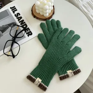 Mujer invierno guantes de punto verde pantalla táctil cálidos largos guantes tejidos moda