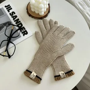 Guantes de punto de lana para mujer, color sólido, cinco dedos táctiles, invierno cálido.