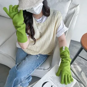 Lange grüne Strick-Fingerlose Handschuhe Damen, warme Winter Touchscreen Armwärmer.