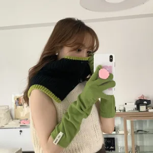 Ensemble de chauffe-bras et tour de cou en tricot hiver vert noir accessoires chauds