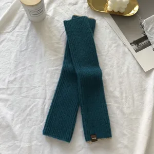 Autumn winter women knitted fingerless gloves dark teal warm arm warmers student sleeve covers