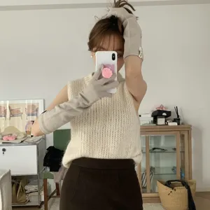 Femmes longs gants en tricot hiver chaud melange de laine mitaines chauffe-bras chic