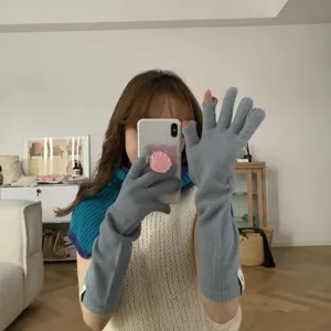 Gants de tricot en laine longs de style coréen pour femmes, gants tactiles sans doigts d'hiver.