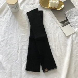 Winter black knitted fingerless gloves warm wool arm warmers for women writing students.