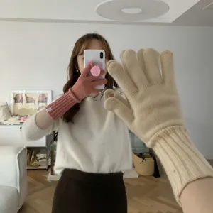 Solid color wool knit touchscreen gloves winter warm half finger split finger gloves