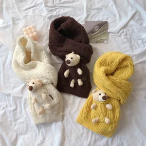 Écharpe en tricot peluche ours mignon style coréen pour femmes, écharpe chaude hiver.