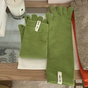 Gants Longs en Tricot d'Acrylique pour Femmes Couleur Unie Mitaines Chaudes Écran Tactile Style Coréen Gants de Vêtements d'Hiver
