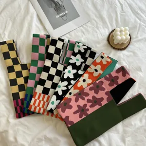 Women Knit Tote Bag Checkerboard Pattern Woven Handbag Contrast Color Heart Floral Top Handle Bag Polyester Bag Purse For Daily
