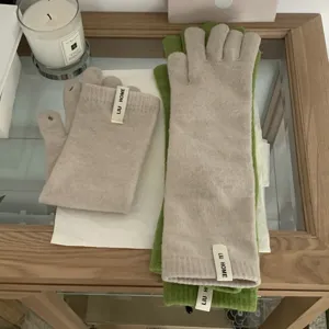 Gants tactiques en tricot longs mélange de laine mitaines sans doigts hiver chaud gris vert