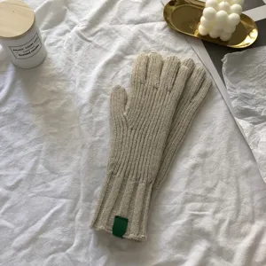 Women winter warm knit gloves in solid beige color with cozy ribbed texture for daily wear.