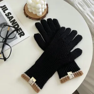 Guantes largos de punto tactiles mujer negro invierno calido exterior ciclismo guantes termicos