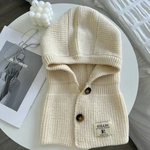 Gesteppter Kapuzenschal mit Knöpfen kuschelige Winter Sturmhaube warmer Kragenwärmer Lätzchen