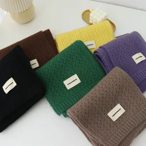 Écharpe Tricotée Couleur Unie pour Femmes Hiver Chaud Longue Étiquette Tissée Écharpe Décontractée