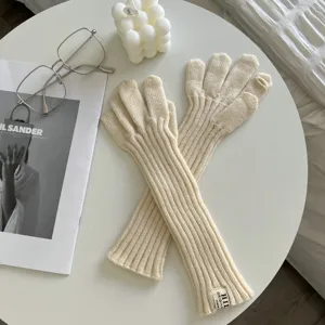 Women long knit gloves winter warm solid color fingerless design fashionable daily wear style