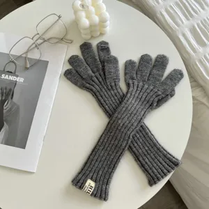 Long knitted winter gloves for women grey fingerless warm arm warmers soft stylish accessory