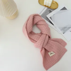 Détail d'écharpe en tricot rose confortable, accessoire de mode hivernal doux gros plan