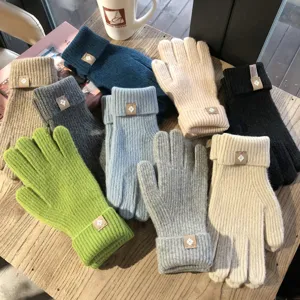 Damen Winter Warm Wolle Strickhandschuhe Touchscreen Einfarbig Stilvoll Outdoor Kaltes Wetter Thermische Handschuhe
