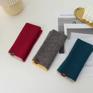 Knitted half-finger gloves for winter warm color block short design student style