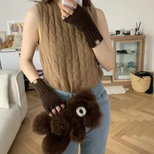 Women winter knitted half finger gloves thick warm solid color arm warmers student accessories