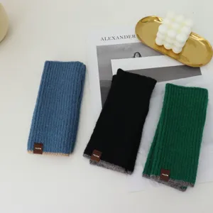 Fingerless knitted wool gloves winter warm short contrast color thermal writing gloves