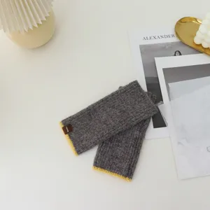 Fingerless knit gloves winter warm wool arm warmers short color block thermal writing gloves