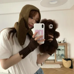 Women winter thick warm solid color knitted half-finger gloves wrist sleeves detail view