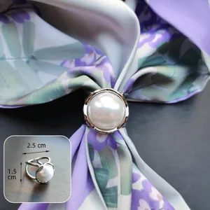 Elegant pearl scarf ring metal buckle hijab clip shawl fastener fashion accessory
