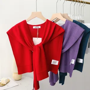 Damen dünner Strick einfarbiger falscher Kragen Schal Detail, lässiger Herbst Strickumhang.