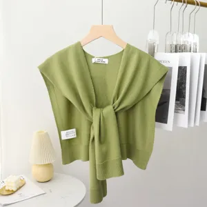 Grüner Strick Schal Fake Kragen Frühling Herbst einfarbig stilvolle Damen Kleidung Accessoire weich