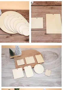 Tranches en bois details montrant diverses formes geometriques avec trous pour enfants DIY.