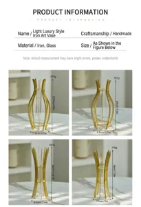 Luxury iron glass hydroponic vase desktop plant container home decor size specs chart